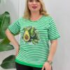 Premium Striped Avocado Blouse with Rhinestone Embellishment Premium Striped Avocado Blouse with Rhinestone Embellishment
