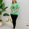 Premium Striped Avocado Blouse with Rhinestone Embellishment Premium Striped Avocado Blouse with Rhinestone Embellishment