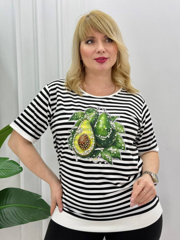 Premium Striped Avocado Blouse with Rhinestone Embellishment Premium Striped Avocado Blouse with Rhinestone Embellishment