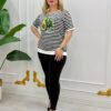 Premium Striped Avocado Blouse with Rhinestone Embellishment Premium Striped Avocado Blouse with Rhinestone Embellishment