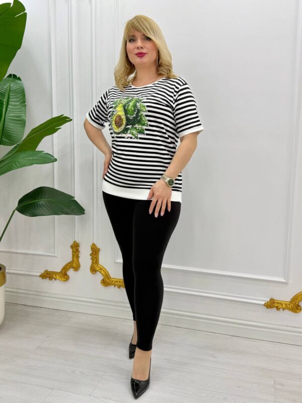 Premium Striped Avocado Blouse with Rhinestone Embellishment Premium Striped Avocado Blouse with Rhinestone Embellishment