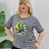 Premium Striped Avocado Blouse with Rhinestone Embellishment Premium Striped Avocado Blouse with Rhinestone Embellishment