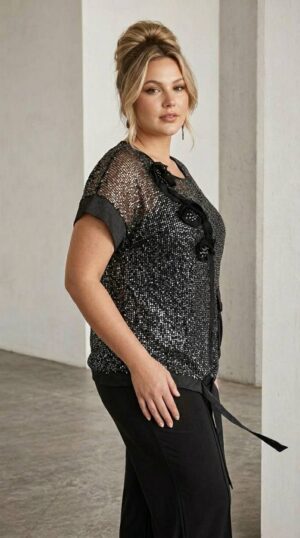 Premium Sequin Blouse with Mesh Panels