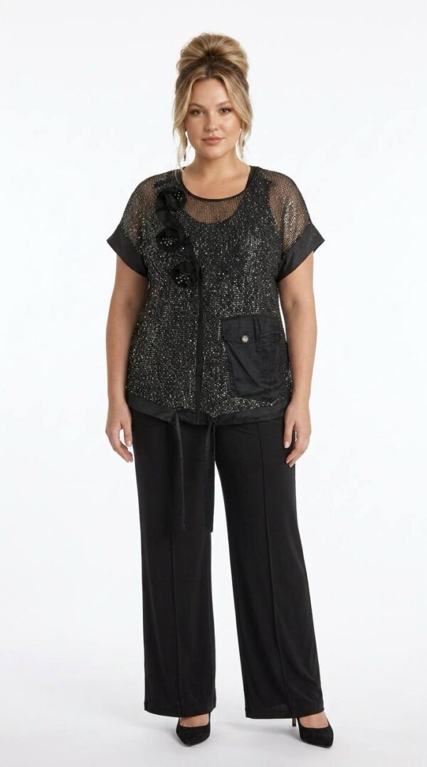 Premium Sequin Blouse with Mesh Panels Premium Sequin Blouse with Mesh Panels