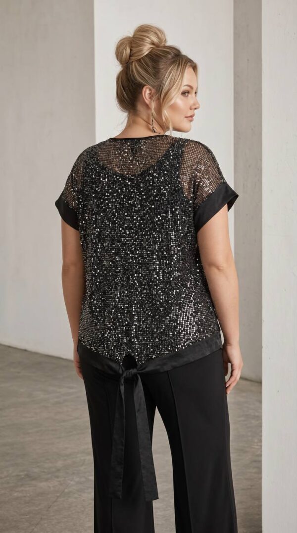 Premium Sequin Blouse with Mesh Panels Premium Sequin Blouse with Mesh Panels