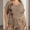 Premium Sequin Blouse with Mesh Panels Premium Sequin Blouse with Mesh Panels