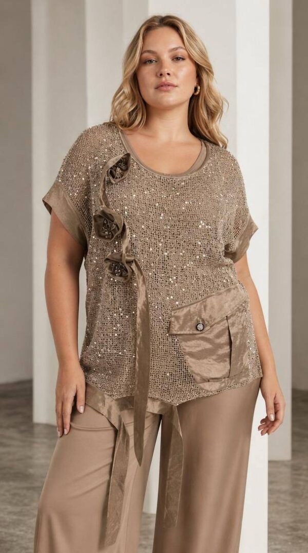 Premium Sequin Blouse with Mesh Panels Premium Sequin Blouse with Mesh Panels
