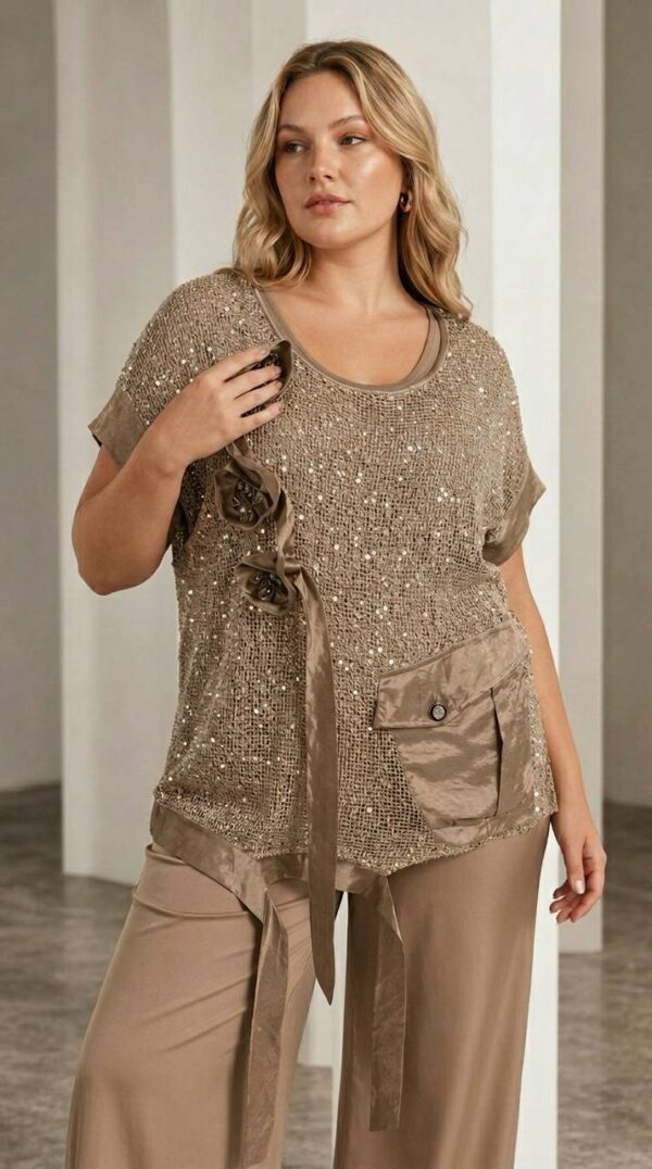 Premium Sequin Blouse with Mesh Panels Premium Sequin Blouse with Mesh Panels