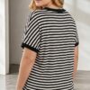 Striped V-Neck Blouse with Floral Graphic Print Striped V-Neck Blouse with Floral Graphic Print