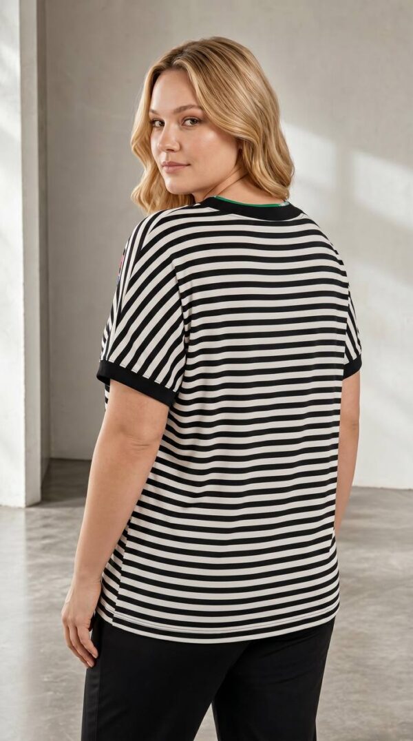 Striped V-Neck Blouse with Floral Graphic Print Striped V-Neck Blouse with Floral Graphic Print