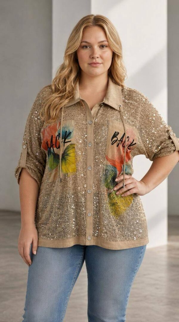 Premium Sequin Blouse with Floral Print Premium Sequin Blouse with Floral Print
