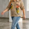 Premium Sequin Blouse with Floral Print Premium Sequin Blouse with Floral Print