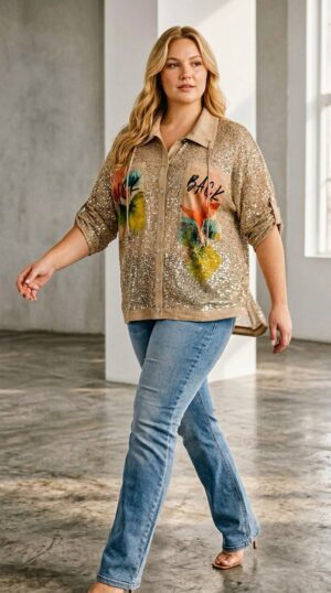 Premium Sequin Blouse with Floral Print
