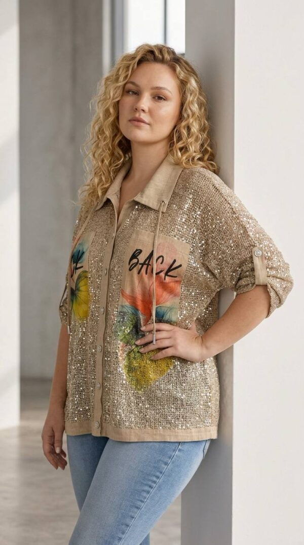 Premium Sequin Blouse with Floral Print Premium Sequin Blouse with Floral Print