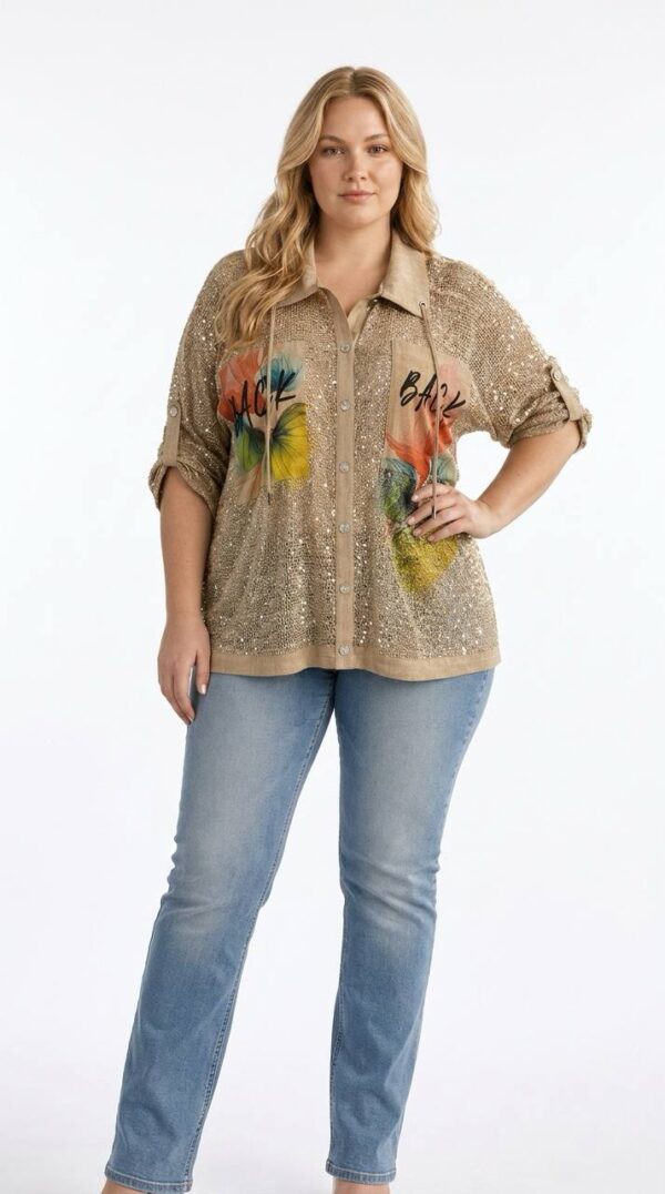 Premium Sequin Blouse with Floral Print Premium Sequin Blouse with Floral Print