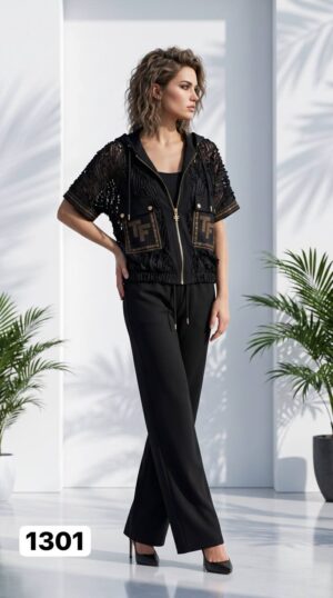 Black Lace Jacket & Pants Set