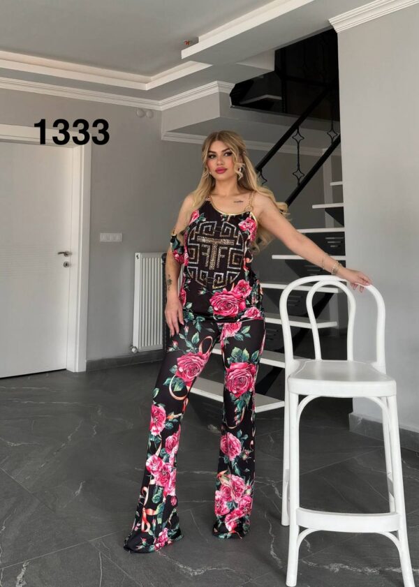 Geometric Print & Floral Flared Pants Set