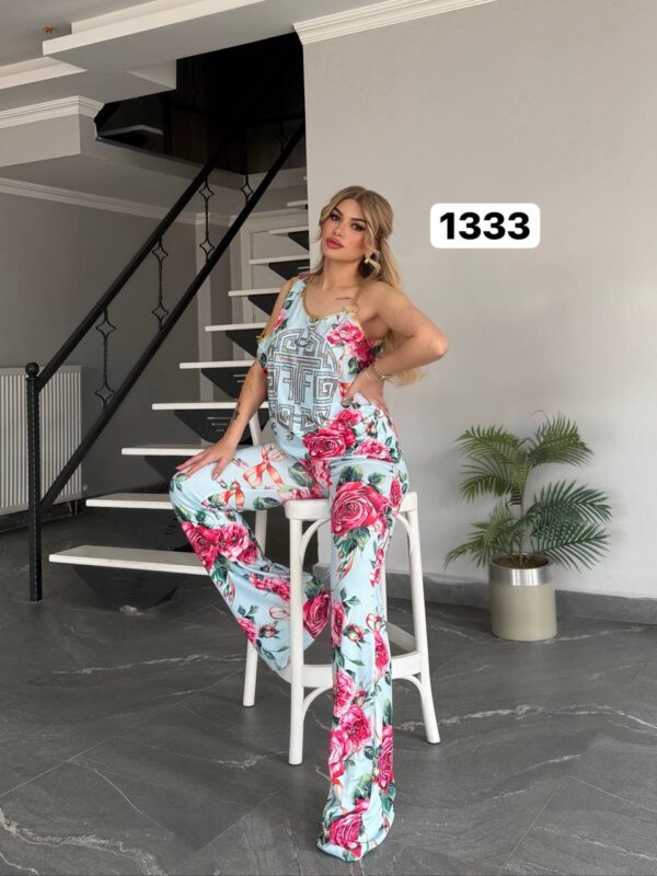 Geometric Print & Floral Flared Pants Set