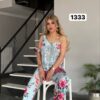 Geometric Print & Floral Flared Pants Set