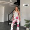 Geometric Print & Floral Flared Pants Set