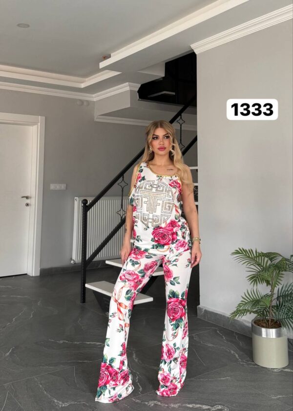 Geometric Print & Floral Flared Pants Set