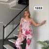 Geometric Print & Floral Flared Pants Set