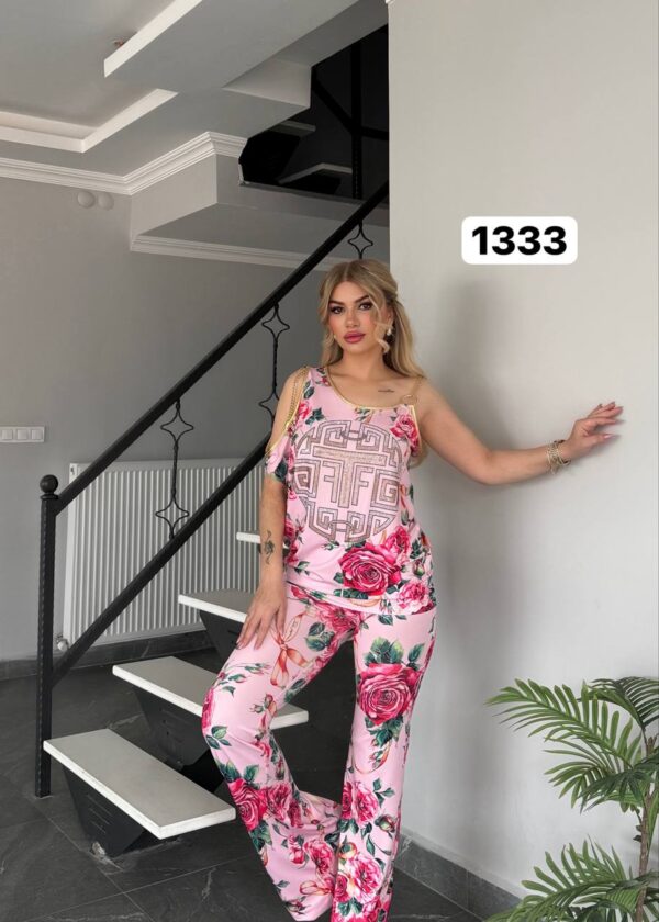 Geometric Print & Floral Flared Pants Set