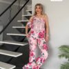 Geometric Print & Floral Flared Pants Set