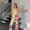 Geometric Print & Floral Flared Pants Set