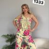 Geometric Print & Floral Flared Pants Set