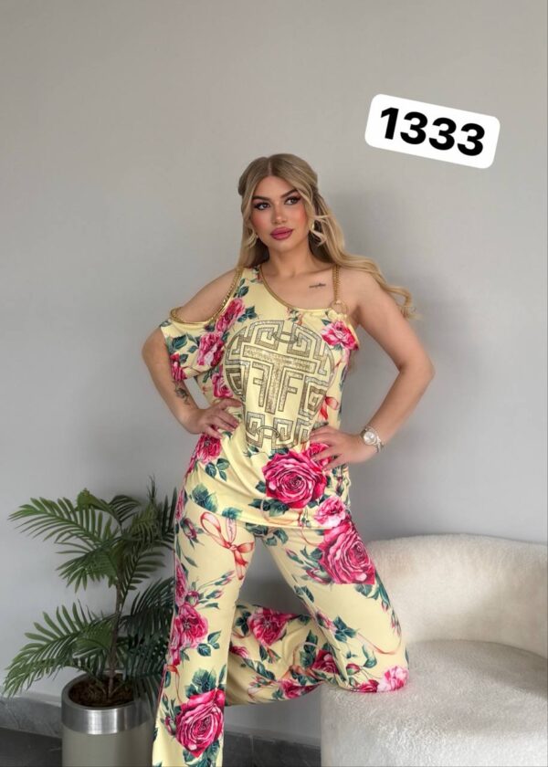 Geometric Print & Floral Flared Pants Set