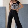 Women's Graphic Crop Top & Wide Leg Pants Set Women's Graphic Crop Top & Wide Leg Pants Set