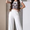 Women's Graphic Crop Top & Wide Leg Pants Set Women's Graphic Crop Top & Wide Leg Pants Set