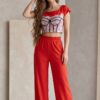 Women's Graphic Crop Top & Wide Leg Pants Set Women's Graphic Crop Top & Wide Leg Pants Set