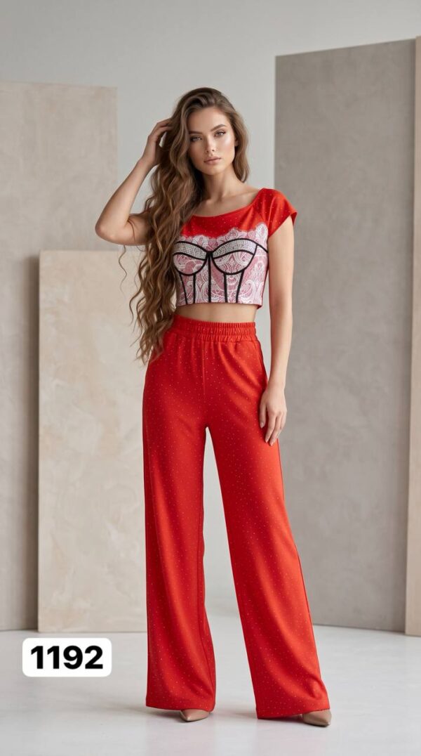 Women's Graphic Crop Top & Wide Leg Pants Set Women's Graphic Crop Top & Wide Leg Pants Set