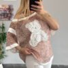 Women's Teddy Bear Graphic Knit Top with White Trim