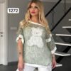 Women's Teddy Bear Graphic Knit Top with White Trim
