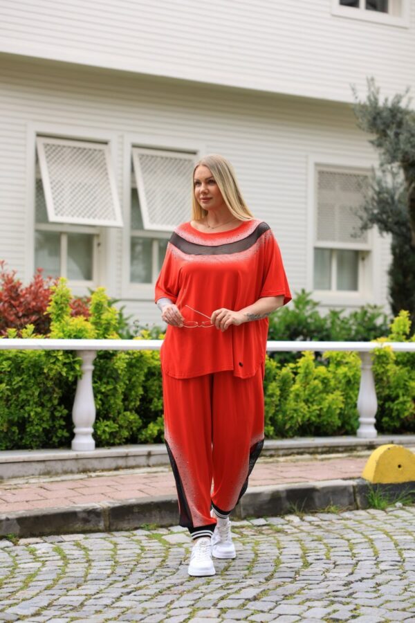 Rhinestone Embellished Mesh Panel Loungewear Set