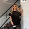 Women's Black Lace Two-Piece Set with Rhinestone Embellished Top Women's Black Lace Two-Piece Set with Rhinestone Embellished Top