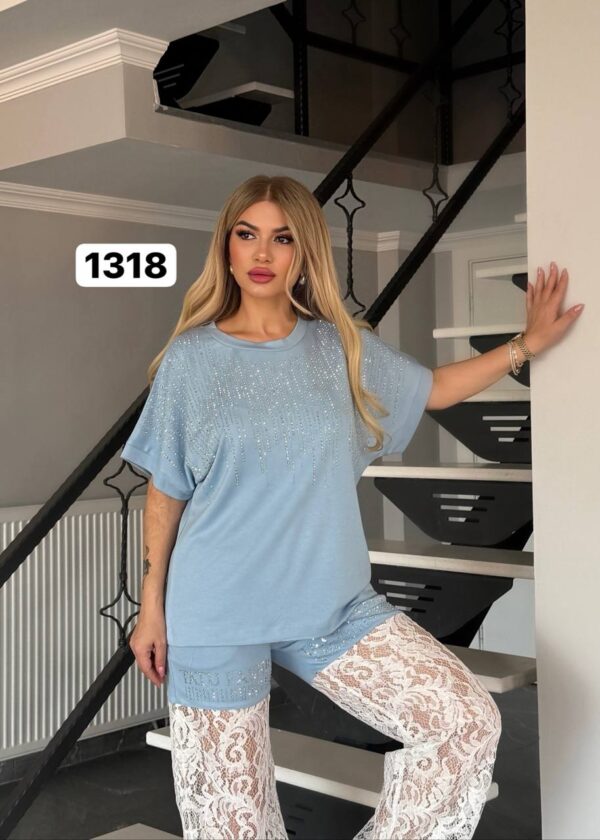 Women's Black Lace Two-Piece Set with Rhinestone Embellished Top Women's Black Lace Two-Piece Set with Rhinestone Embellished Top