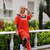 Rhinestone Embellished Mesh Panel Loungewear Set
