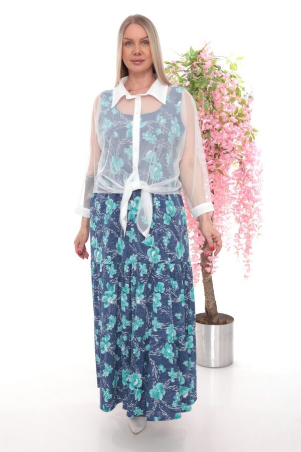 Floral Print Maxi Dress with Sheer Tie-Front Blouse Set Floral Print Maxi Dress with Sheer Tie-Front Blouse Set