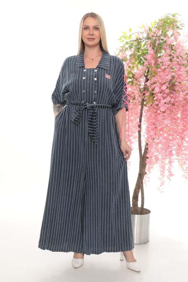 Women's Pinstriped Shirt Dress with Belt