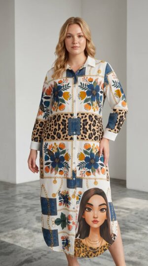 Premium Mixed Print Shirt Dress Premium Mixed Print Shirt Dress