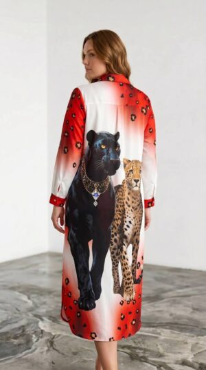 Premium Animal Print Shirt Dress with Leopard Pattern Premium Animal Print Shirt Dress with Leopard Pattern
