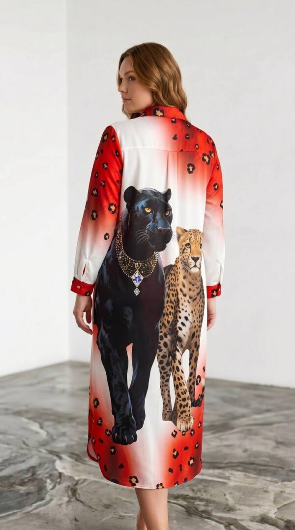 Premium Animal Print Shirt Dress with Leopard Pattern Premium Animal Print Shirt Dress with Leopard Pattern