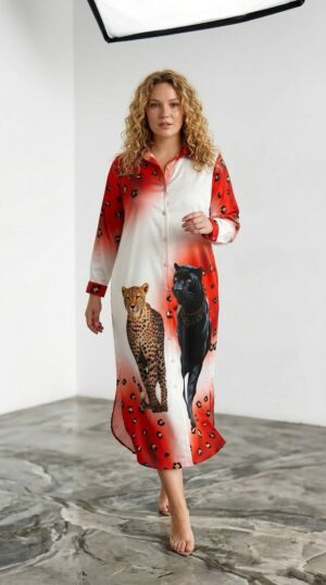 Premium Animal Print Shirt Dress with Leopard Pattern