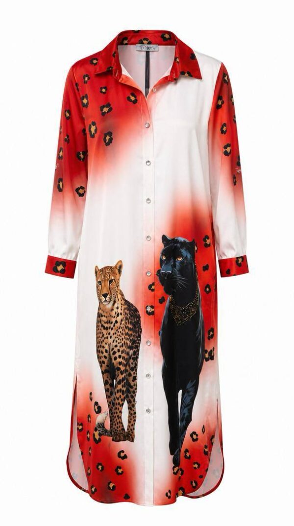 Premium Animal Print Shirt Dress with Leopard Pattern Premium Animal Print Shirt Dress with Leopard Pattern