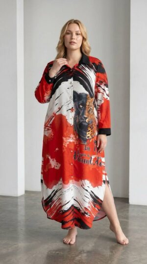 Premium Animal Print Dress - Red Multi Size