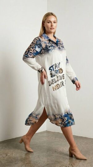 Premium Animal Print Shirt Dress with Embroidered Details